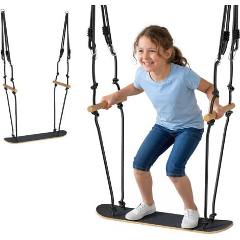 Toboggan balançoire enfant avec hauteur réglable, planche antidérapante, corde résistante aux intempéries, poignées noires