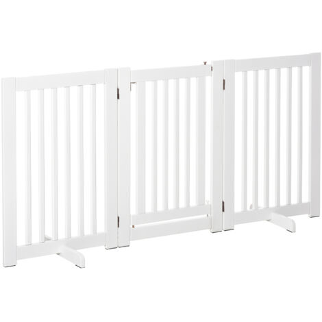 Porte pour Chien Pliable 3 Panneaux, Portillon Central avec Verrou, Cadre en MDF, 155x76cm Blanc (1/5)