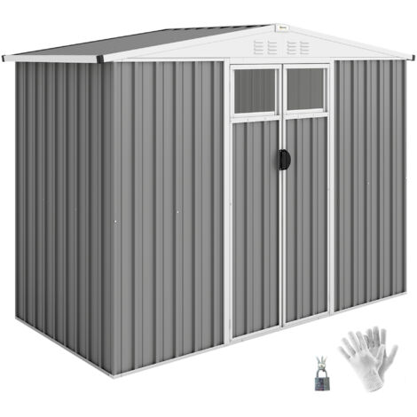 Abri de Jardin en Acier Galvanisé avec 2 Portes, Rangement pour Outils, 246x117x180 cm, Gris Clair (1/5)