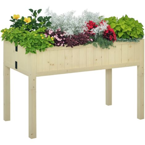 Letto per Orto Rialzato Pieghevole in Legno con Fori di Drenaggio, 115x56x76 cm, Color Legno (1/5)