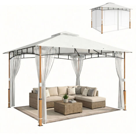 Abri de Jardin 3x3,6 m Double Toit UPF50+ avec Moustiquaire, Beige (1/5)