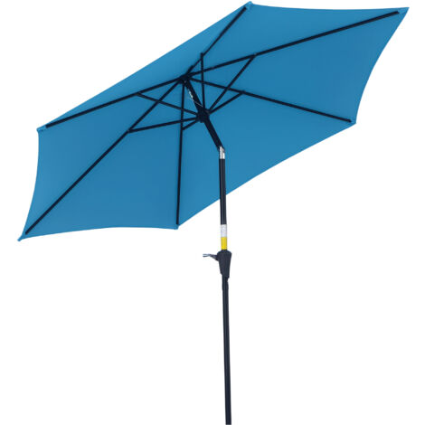 Parasol de Jardin Ø2.6x2.4 m avec Manivelle et Tête Inclinable en Aluminium et Polyester, Bleu (1/5)