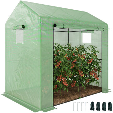 Abri de Jardin 2 Sections avec Porte et Fenêtres Enroulables, Acier et Polyéthylène, 200x140x200 cm, Vert (1/5)