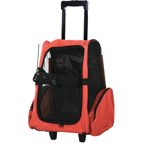 Sac de Transport 2 en 1 pour Chien et Chat avec Pochettes Latérales, Poignée Télescopique et Roues, 42x25x55cm, Rouge (1/5)