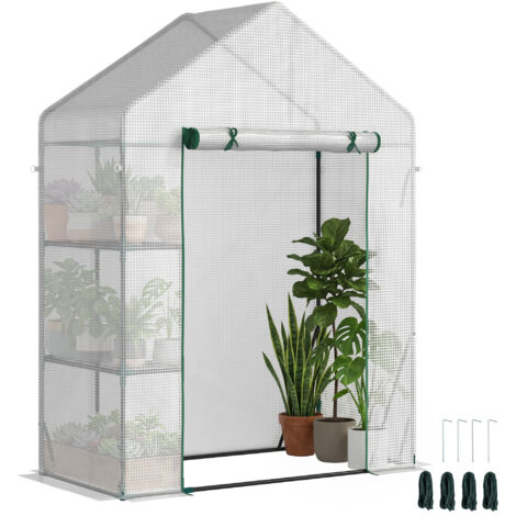Armoire de Jardin en PE et Acier pour Extérieur avec 2 Étagères et Porte Enroulable, 143x73x195 cm, Blanc (1/5)