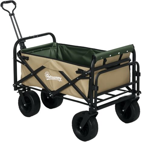 Chariot de Jardin 110L avec Poignée Télescopique et Fond Ouvrant en Acier et Tissu Oxford, Kaki (1/5)