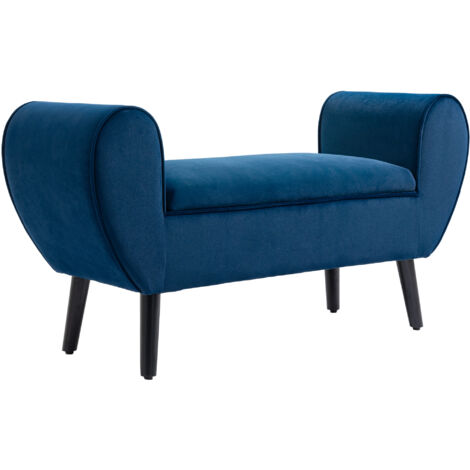 Pouf de rangement rembourré d'intérieur en tissu velours avec accoudoirs, 118x42x66cm - Bleu (1/5)