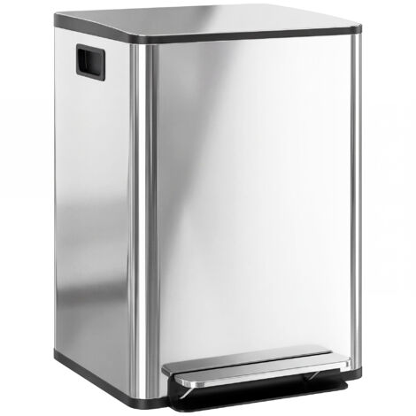 Poubelle 2 compartiments 20L à pédale avec couvercle silencieux, acier inoxydable et PP, 41,8x36,7x58 cm (1/5)