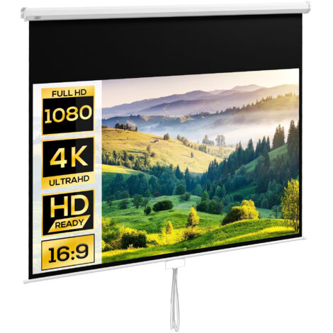 Téléviseur écran de projection 100" 16:9, fixation murale et plafond pour maison et bureau, blanc (1/5)