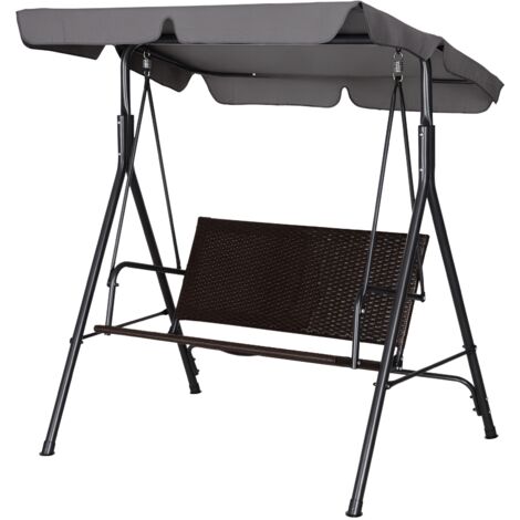 Dondolo da giardino 2 posti avec auvent réglable, 140x110x151 cm, marron et gris (1/5)