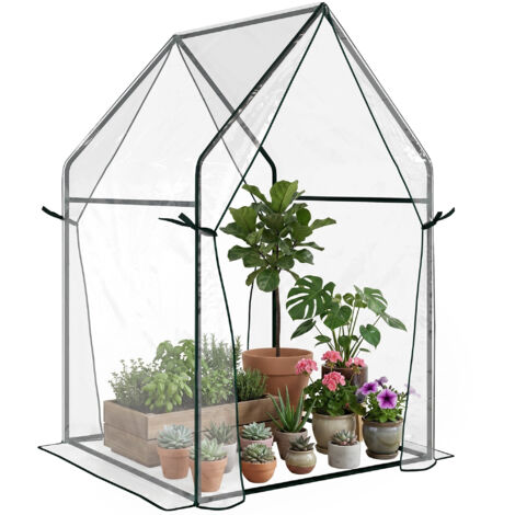 Mini Serre de Jardin 2 Portes Coulissantes, Couverture PE Transparente 90x90x145cm (1/5)