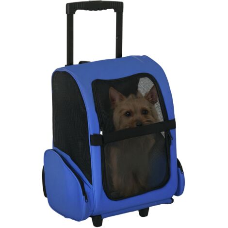 Sac de transport 2-en-1 pour chien et chat, avec poches latérales, poignée télescopique et roues, 42x25x55 cm, bleu clair (1/5)