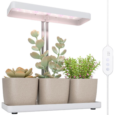 Lampe de Croissance LED 42 Lumières avec 3 Pots, Minuterie et Éclairage Réglable, 45x18.8x47.8 cm, Blanc (1/5)