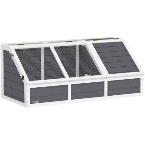 Cage extérieure pour tortues terrestres, fond ouvert, bois de sapin et acier galvanisé, 120x55x50A cm, gris et blanc