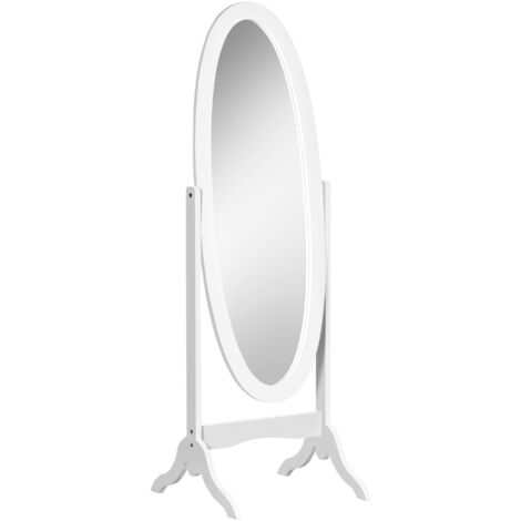 Miroir sur pied ovale pleine longueur inclinaison réglable, 47.5x45.5x154.5cm, blanc (1/5)