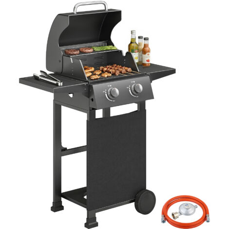Barbecue à gaz propane portable 2 brûleurs avec thermomètre, noir (1/5)
