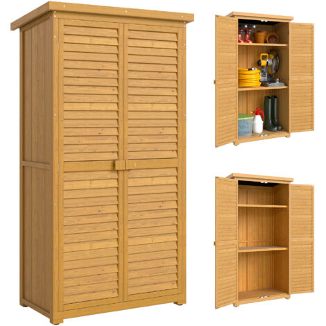 Armoire de Jardin en Bois, Rangement Extérieur pour Outils avec 3 Étagères, Bois Imperméable, 87x46x160 cm, Marron (1/5)