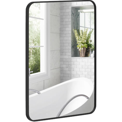 Miroir de Salle de Bain avec Cadre Métallique et Crochet, 60x2.5x80 cm, Noir (1/5)