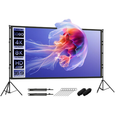 Écran de Projecteur 120" 16:9 HD 4K/8K, Angle de Vision 160°, Double Face avec Trépied Plie, Blanc (1/5)