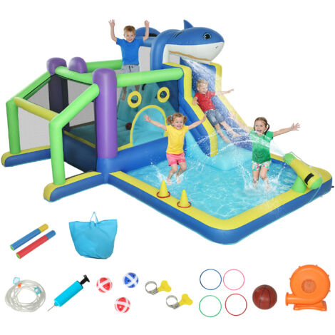 Gonfiabile requins avec toboggan, piscine à balles pour enfants, jeu extérieur