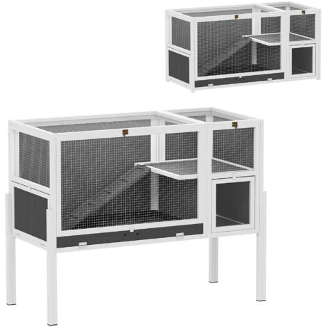 Cage intérieure surélevée pour lapins et hamsters, gris, avec bac extractible et toit ouvrant (1/5)