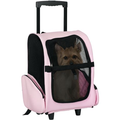 Sac de transport 2 en 1 pour chien et chat avec poches latérales, poignée télescopique et roues, 42x25x55 cm, rose (1/5)