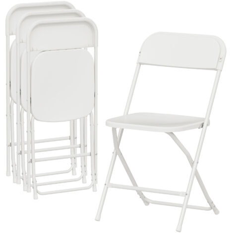 Lot de 4 Chaises Pliantes en Plastique et Métal avec Trous d'Évacuation, 45x49x79.5 cm, Blanc (1/5)