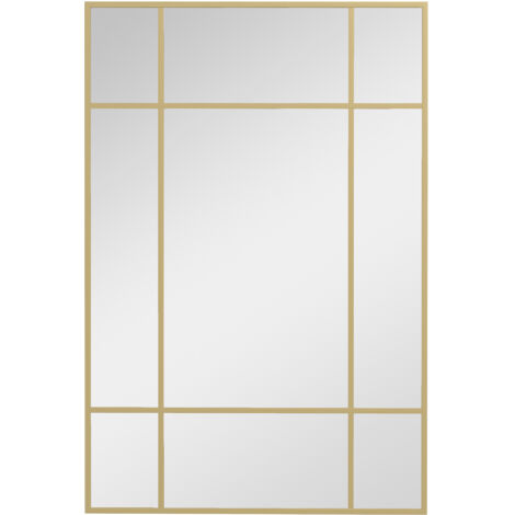 Miroir mural style fenêtre, montage vertical et horizontal, 90x60 cm, doré (1/5)