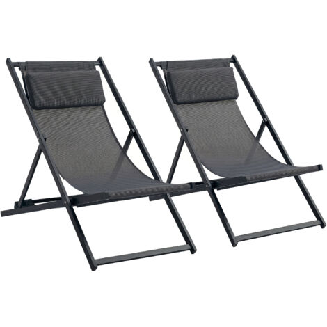 2 Fauteuils Pliants Inclinables Extérieur, en Aluminium, 96.5x58x91.5 cm, Gris Foncé (1/5)