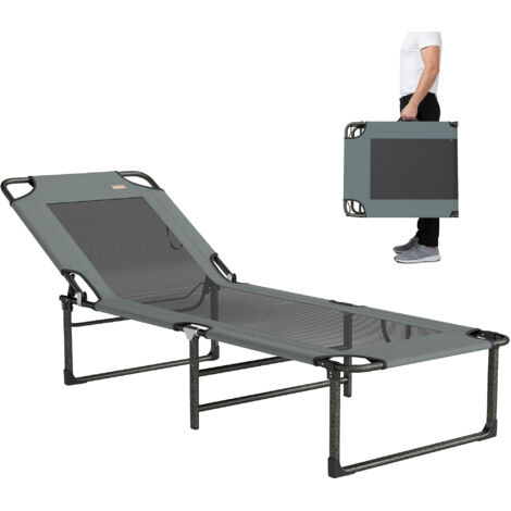 Chaise Longue d'Extérieur 4 Positions, Siège Pliant avec Poignée, Gris (1/5)