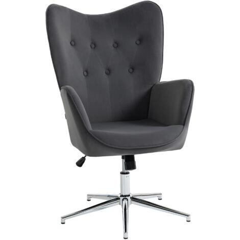 Poltroncina girevole a dondolo con braccioli in velluto, altezza regolabile, grigio scuro (1/5)
