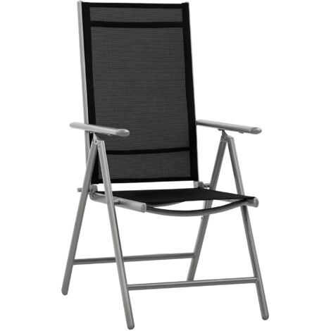 Chaise de Jardin Pliante en Aluminium et Texteline, Dossier Réglable 7 Positions, Noir 65x55x85-105cm (1/5)