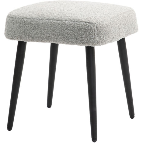 Tabouret, repose-pieds, assise rembourrée, aspect cachemire, pieds en acier, 42 x 42 x 44 cm, gris clair