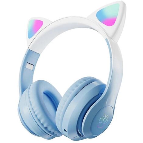 Casque sans fil à dégradé de couleurs avec motif chat mignon et lumière LED bleue (voir photo) (1/5)