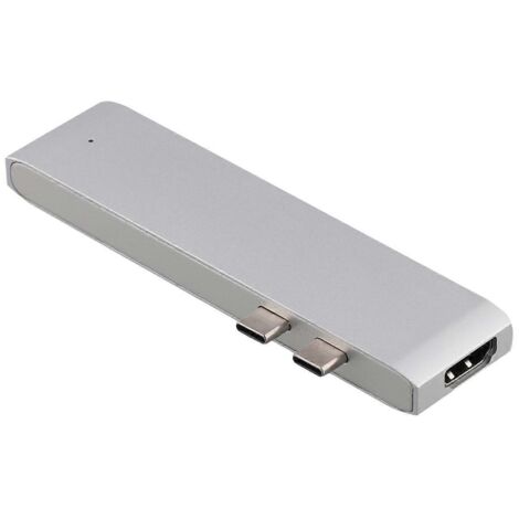 Hub USB Type-C double 7 en 1, adaptateur USB Type-C, argent (1/5)