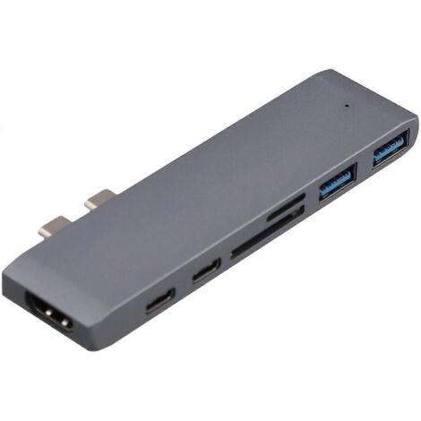 Hub USB Type-C double 7 en 1, adaptateur USB Type-C gris (1/5)