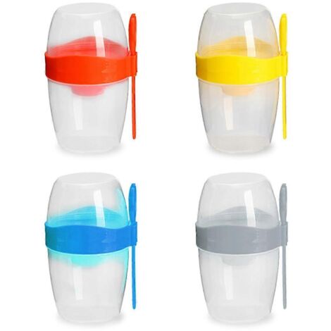 Lot de 4 gobelets de sécurité avec cuillère, shaker pour repas diététiques et salades portables (1/5)