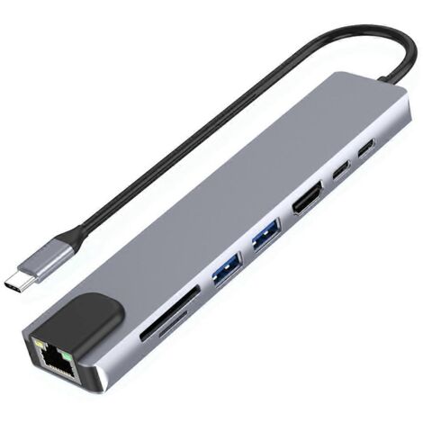 Hub USB-C avec Ethernet, HD 4K, USB 3.0 et lecteur de carte SD (gris) (1/5)