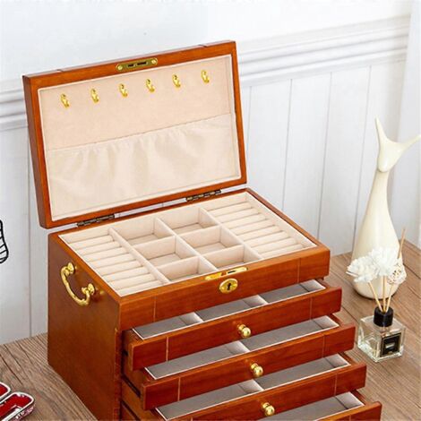 Boîte à bijoux vintage en bois massif, comme illustrée (1/5)
