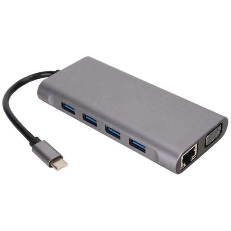 Adaptateur hub USB-C avec 4K HD, VGA, USB 3.0, 100 Mbps, argent (1/5)