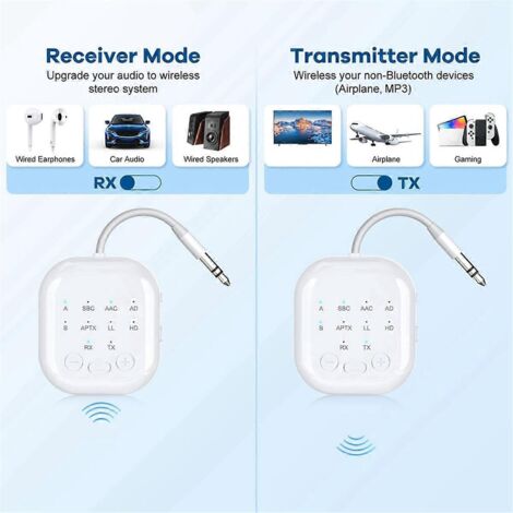 Émetteur-récepteur Bluetooth 5.3 adaptatif pour avions/téléviseurs/voitures (blanc) (1/5)
