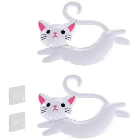 Porte-serviettes mural en forme de chat, sans perçage, mignon et blanc (1/5)