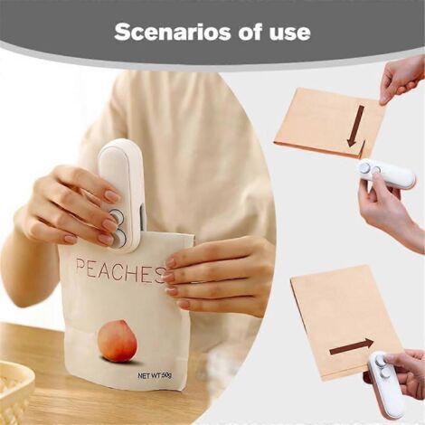 Mini scelleuse de sacs, version améliorée 2024, scelleuse de sacs rechargeable USB-C, blanche (1/5)