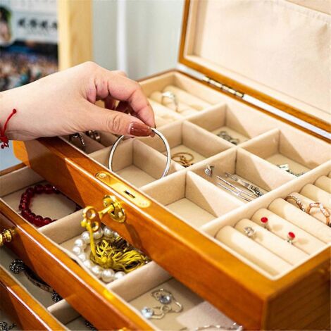 Boîte à bijoux en bois de style vintage, quatre compartiments, comme illustrée (1/5)