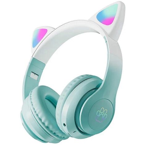 Casque sans fil à dégradé de couleurs chat mignon, lumière LED verte (comme sur la photo) (1/5)