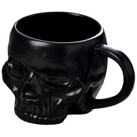 Gobelet en céramique sans couvercle avec anse et tête de mort d'Halloween. (Image : gobelet en céramique humoristique). (1/5)