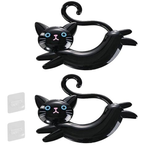 Porte-serviettes mural en forme de chat, sans perçage, mignon et noir (1/5)