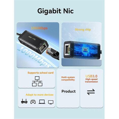 Adaptateur Ethernet Gigabit USB-C 1000 Mbps - Noir (1/5)