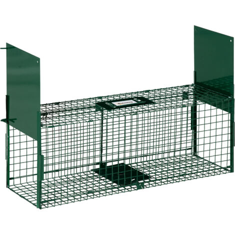 Cage piège pour petits animaux vivants, double porte et poignée, 80x25x30cm, vert foncé (1/5)