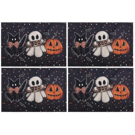 Sets de table Halloween à pois, citrouille et chat fantôme (1/5)